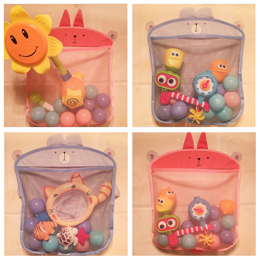 QWZ New Baby Bathroom Mesh Bag Sucker Design For Bath Toys Kids Basket Cartoon Animal Shapes Cloth Sand Toys Storage Net Bag